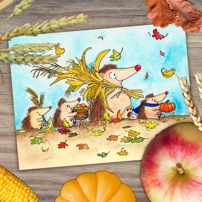 Thanksgiving Hedgehogs postcard (Creator Uploaded)
