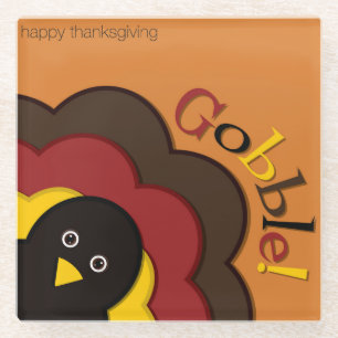 Thanksgiving hiding turkey glass coaster