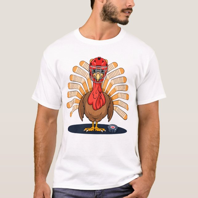 Thanksgiving Hockey Funny Turkey Boys Men T-Shirt (Front)