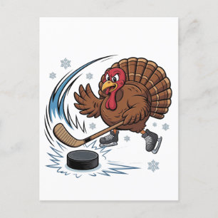 Thanksgiving Hockey Ice Hockey Turkey Gobbler Holiday Postcard