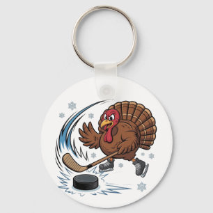 Thanksgiving Hockey Ice Hockey Turkey Gobbler Key Ring