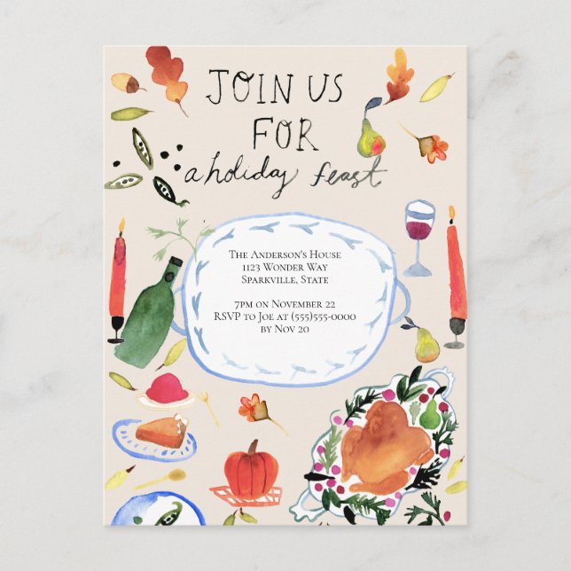 Thanksgiving Holiday Dinner Invitation Postcard (Front)