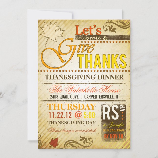 Thanksgiving Holiday Dinner Party Invitations (Front)