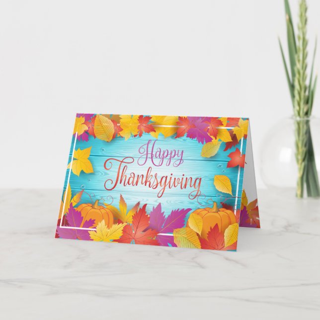 Thanksgiving Holiday Fall Gold Maple Leaves Wood Card (Front)