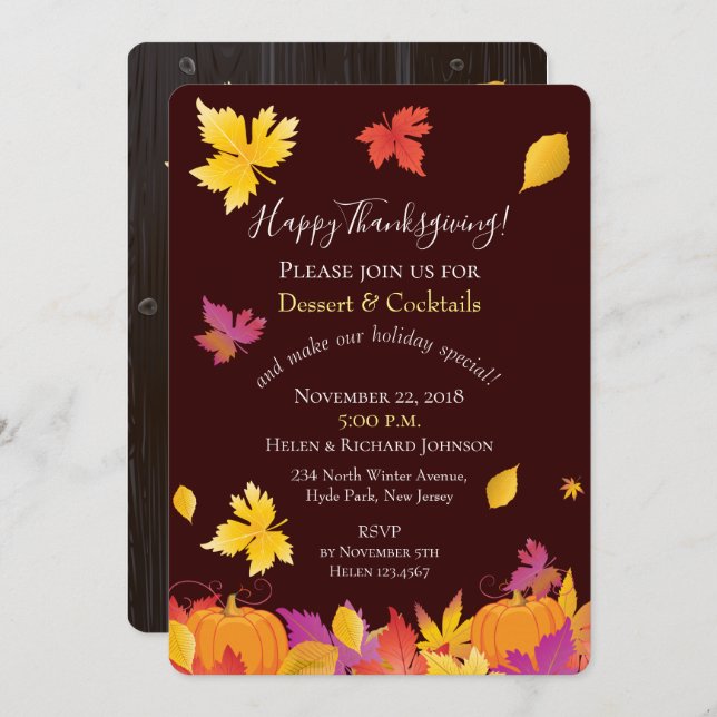 Thanksgiving Holiday Fall Maple Leaves Watercolor Invitation (Front/Back)