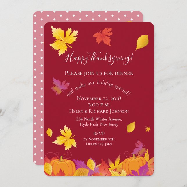 Thanksgiving Holiday Fall Maple Leaves Watercolor Invitation (Front/Back)