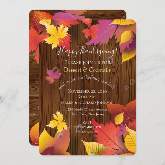 Thanksgiving Holiday Fall Maple Leaves Watercolor Invitation (Front/Back)