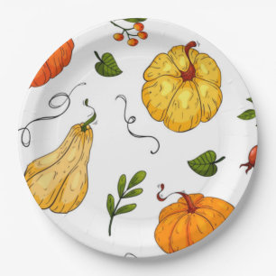 Thanksgiving Holiday Fall Pumpkin Modern Orange Paper Plate