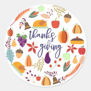 Thanksgiving Holiday Fun Classic Round Sticker