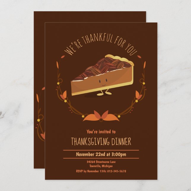 Thanksgiving Holiday Happy Pecan Pie Invitation (Front/Back)