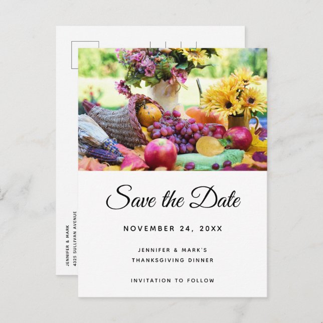 Thanksgiving Holiday Harvest Table Save the Date Invitation Postcard (Front/Back)