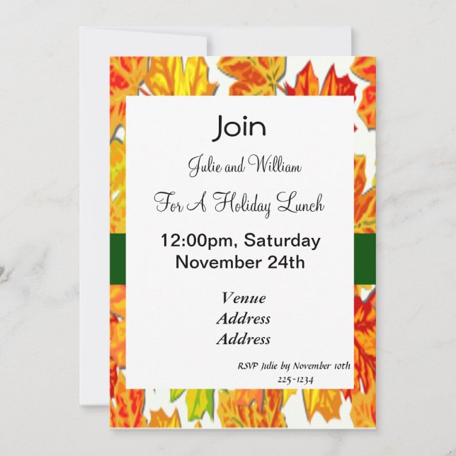 Thanksgiving Holiday, Pumpkin, Squash, Sunflowers Invitation (Front)