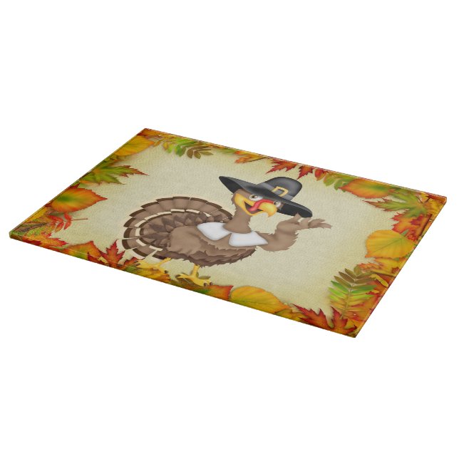 Thanksgiving Holiday turkey glass cutting  board (Corner)