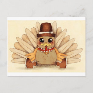 Thanksgiving Holiday Turkey Pilgrim Art Drawing Postcard
