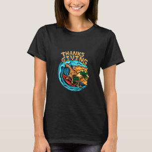 thanksgiving holiday turkey riding a surf board on T-Shirt