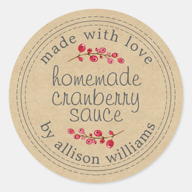Thanksgiving Homemade Cranberry Sauce Kraft Classic Round Sticker (Front)