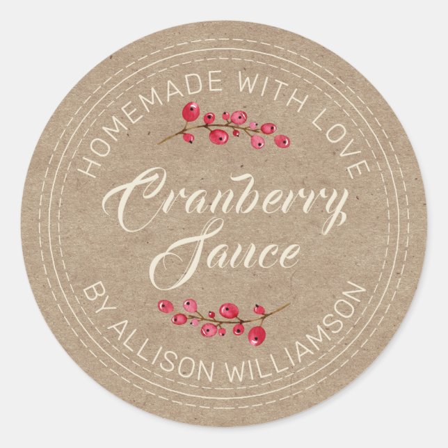 Thanksgiving Homemade Cranberry Sauce Kraft Paper  Classic Round Sticker (Front)