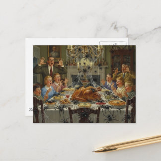 Thanksgiving Horror Spiders Invide the Table Postcard