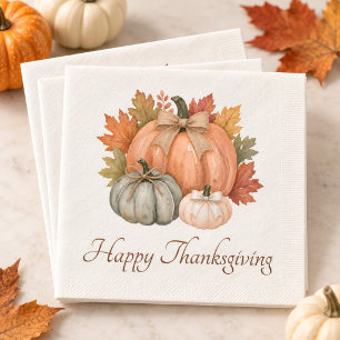 Thanksgiving Hostess Watercolor Pumpkin and Bow Napkin