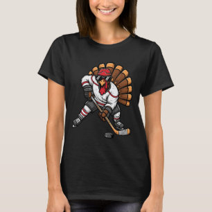 Thanksgiving Ice Hockey Player Turkey Fall Men Boy T-Shirt