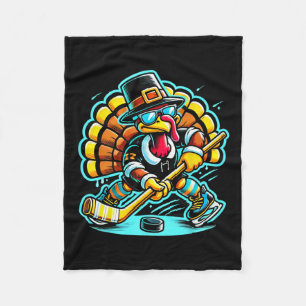 Thanksgiving Ice Hockey Turkey Day Fall Fleece Blanket