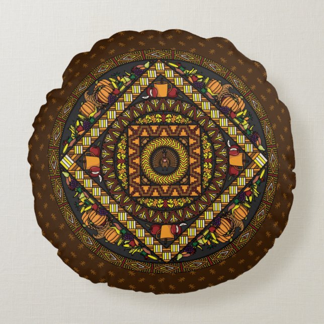 Thanksgiving Icons Round Pillow (Front)