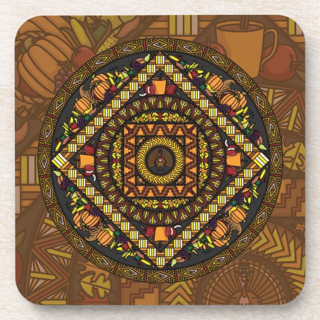 Thanksgiving Icons Square Coaster (Front)