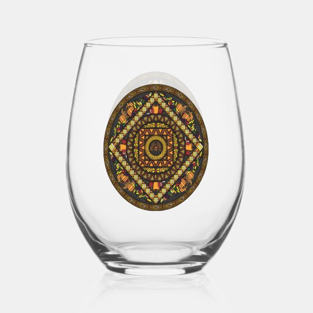Thanksgiving Icons Stemless Wine Glass (Front)