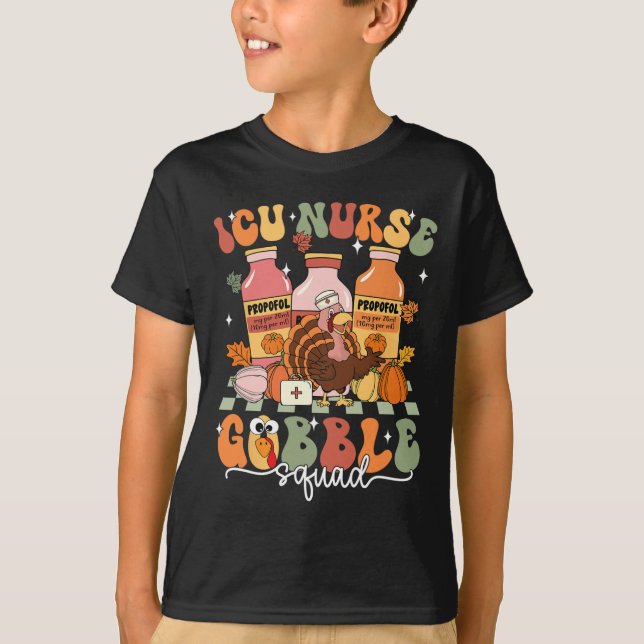 Thanksgiving Icu Nurse Gobble Squad Fall Scrub Top (Front)