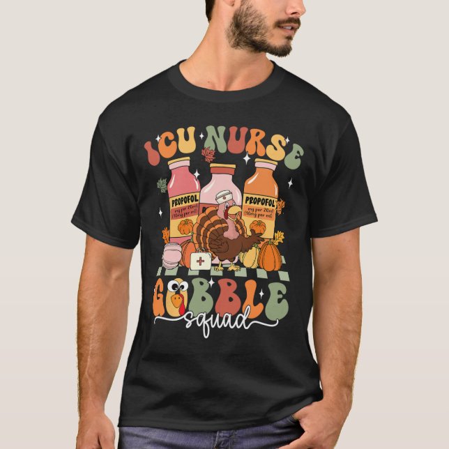 Thanksgiving Icu Nurse Gobble Squad Fall Scrub Top (Front)