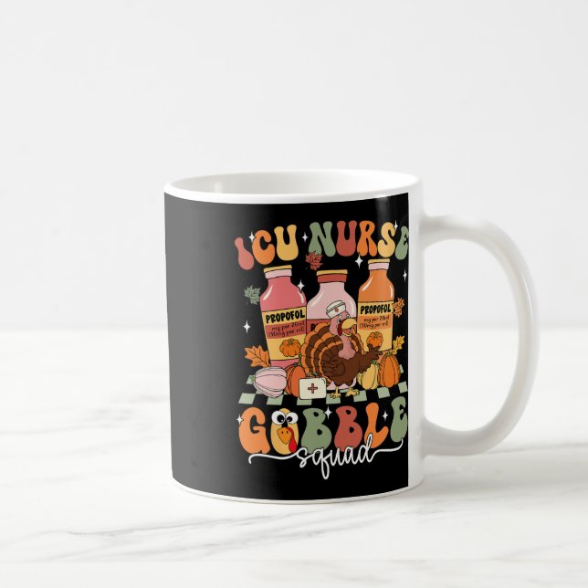 Thanksgiving Icu Nurse Gobble Squad Fall Scrub Top Coffee Mug (Right)