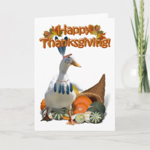 Thanksgiving Indian Boy Duck Holiday Card