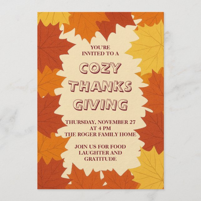 Thanksgiving Invitation – Autumn Leaves Fall  (Front)