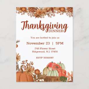 Thanksgiving Invitation Harvest Fall Design Postcard