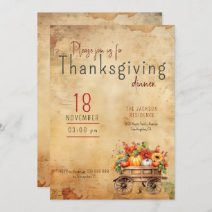 Thanksgiving Invitation Rustic Pumpkin Cart