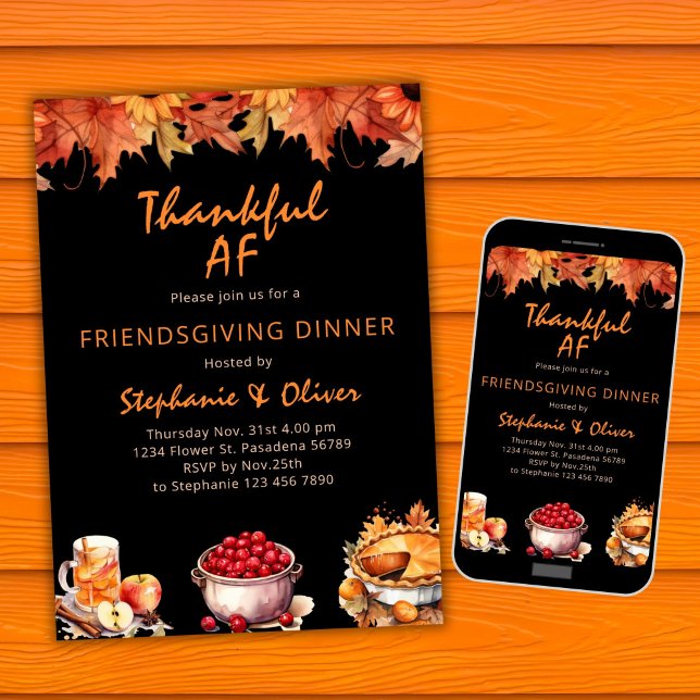 Thanksgiving Invitation Thankful AF Friendsgiving  (Creator Uploaded)