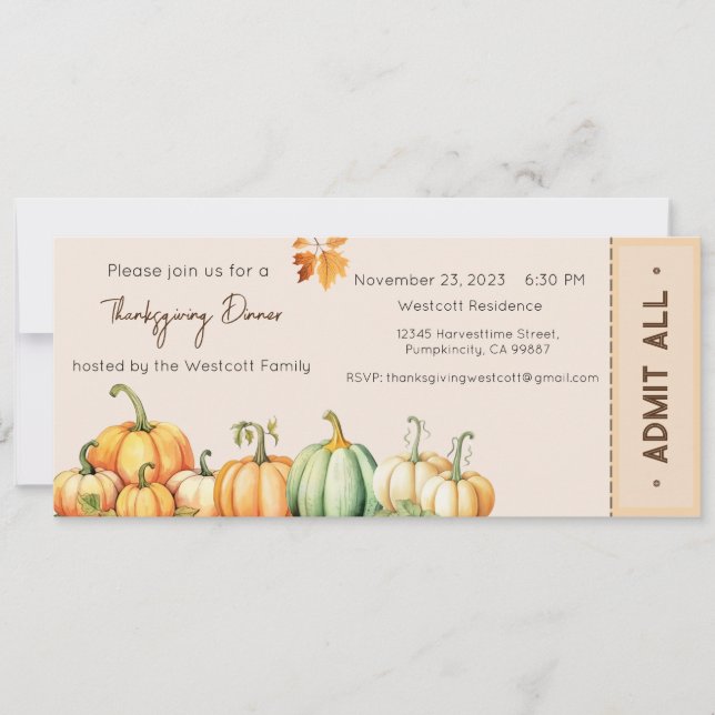 Thanksgiving Invite, Thanksgiving Dinner Invite (Front)