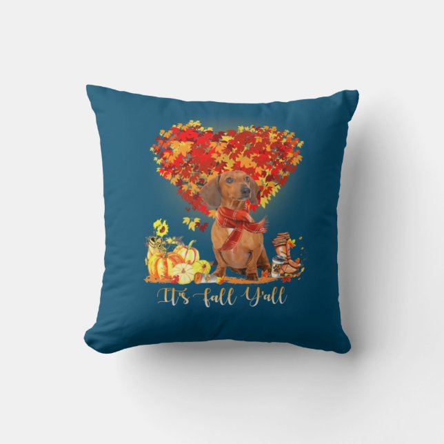 Thanksgiving It's Fall Y'all Dachshund Cushion (Front)