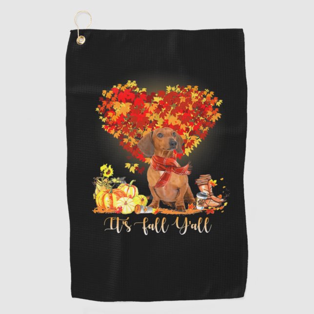 Thanksgiving It's Fall Y'all Dachshund Golf Towel (Front)