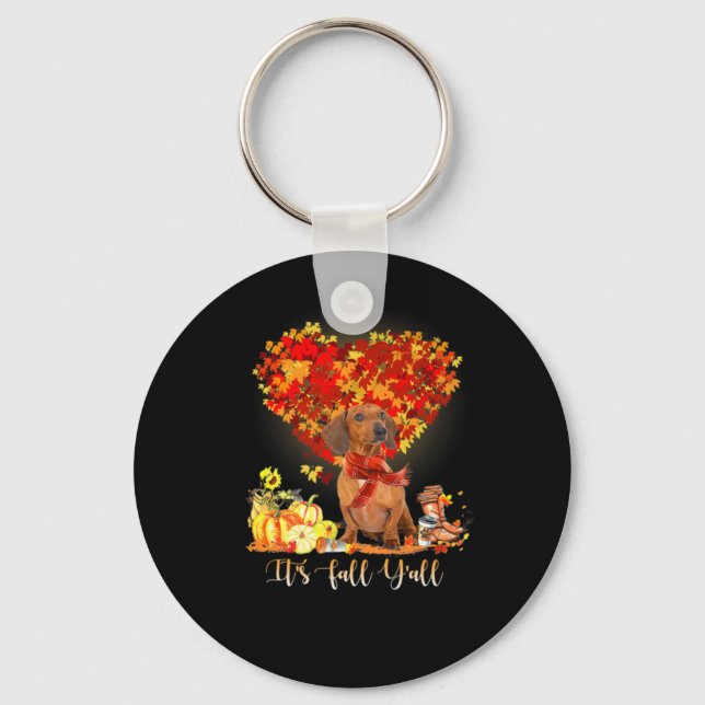 Thanksgiving It's Fall Y'all Dachshund Key Ring (Front)