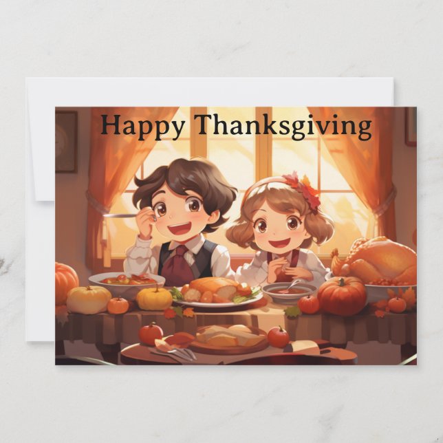 Thanksgiving Kids 7  Holiday Card (Front)