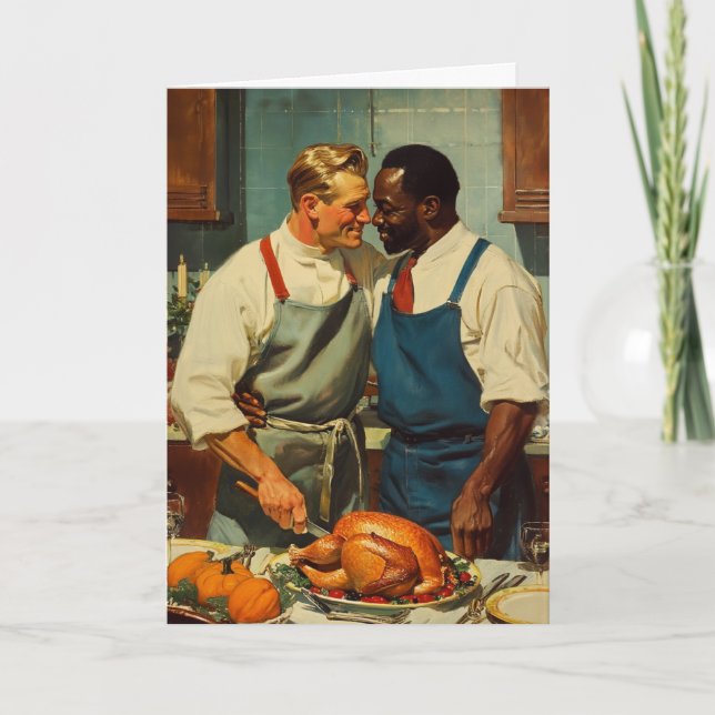 Thanksgiving Kitchen Embrace Card (Front)