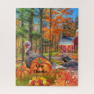 Thanksgiving Landscape with Wild Turkey / Holiday Jigsaw Puzzle
