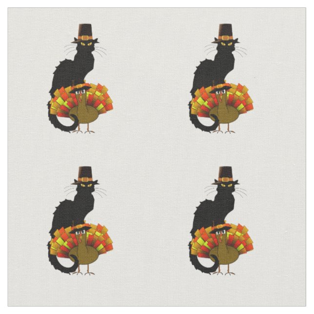 Thanksgiving Le Chat Noir With Turkey Pilgrim Fabric (Close Up)