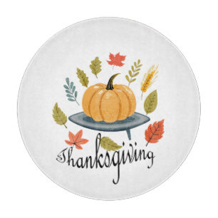 Thanksgiving Leaves and Pumpkin in Autumn colours Cutting Board