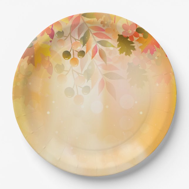 Thanksgiving Leaves Autumn Sparkle Paper Plate (Front)