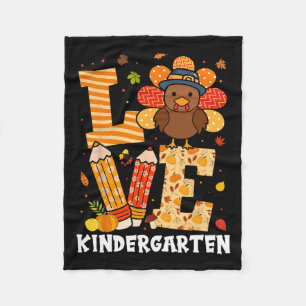 Thanksgiving Love Kindergarten Teacher Turkey Autu Fleece Blanket