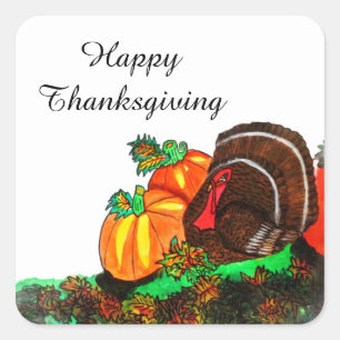 THANKSGIVING MAJESTIC TURKEY SQUARE STICKER