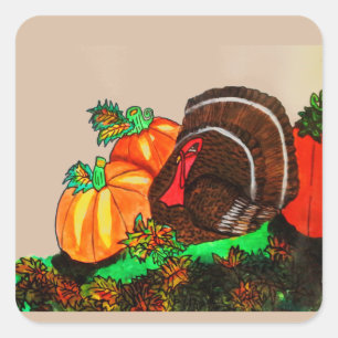THANKSGIVING MAJESTIC TURKEY  SQUARE STICKER