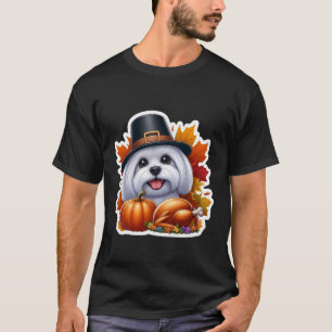 Thanksgiving Maltese Dog Owner Lover Funny Pilgrim T-Shirt
